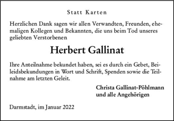 Traueranzeige von Herbert Gallinat von vrm-trauer Darmstädter Echo
