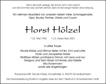 Traueranzeige von Horst Hölzel von vrm-trauer Allgemeine  Zeitung Ingelheim-Bingen