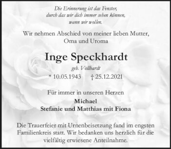 Traueranzeige von Inge Speckhardt von vrm-trauer Darmstädter Echo