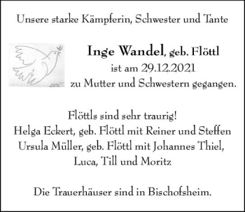 Traueranzeige von Inge Wandel von vrm-trauer AZ Mainz