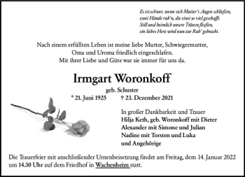 Traueranzeige von Irmgart Woronkoff von vrm-trauer Wormser Zeitung