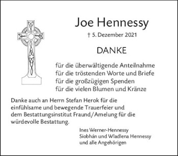 Traueranzeige von Joe Hennessy von vrm-trauer Wiesbadener Kurier