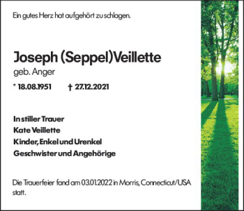 Traueranzeige von Joseph Veillette von vrm-trauer Groß-Gerauer Echo