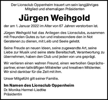 Traueranzeige von Jürgen Weihgold von vrm-trauer AZ Mainz