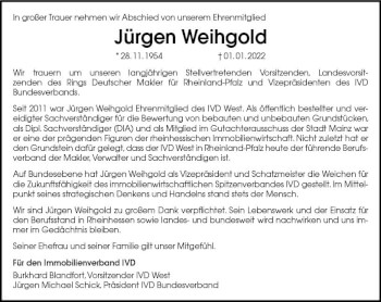 Traueranzeige von Jürgen Weihgold von vrm-trauer Allg. Zeitung Bad Kreuznach
