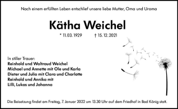Traueranzeige von Kätha Weichel von vrm-trauer Odenwälder Echo