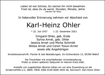 Traueranzeige von Karl-Heinz Ohler von vrm-trauer Wiesbadener Kurier
