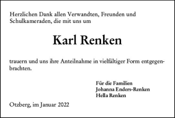 Traueranzeige von Karl Renken von vrm-trauer Darmstädter Echo