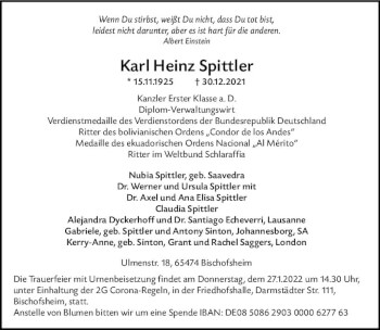 Traueranzeige von Karl Heinz Spittler von vrm-trauer Rüsselsheimer Echo / MainSpitze