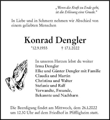Traueranzeige von Konrad Dengler von vrm-trauer Wormser Zeitung