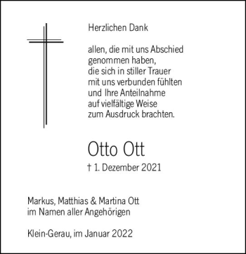 Traueranzeige von Otto Ott von vrm-trauer Groß-Gerauer Echo