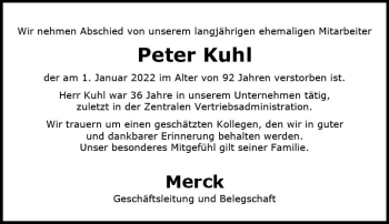 Traueranzeige von Peter Kuhl von vrm-trauer Darmstädter Echo