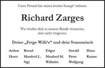 Traueranzeige von Richard Zarges von vrm-trauer Groß-Gerauer Echo