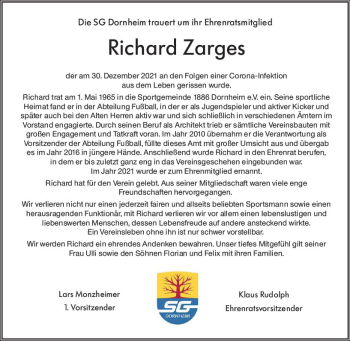 Traueranzeige von Richard Zarges von vrm-trauer Groß-Gerauer Echo
