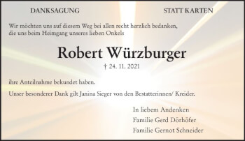Traueranzeige von Robert Würzburger von vrm-trauer Wormser Zeitung