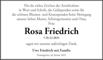 Traueranzeige von Rosa Friedrich von vrm-trauer Bürstädter/Lamperth. Ztg/Starkenburger