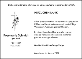 Traueranzeige von Rosemarie Schmidt von vrm-trauer Wormser Zeitung