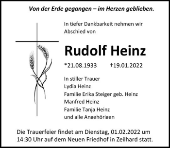 Traueranzeige von Rudolf Heinz von vrm-trauer Darmstädter Echo