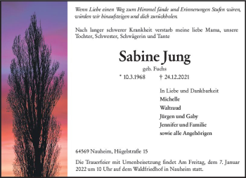 Traueranzeige von Sabine Jung von vrm-trauer Rüsselsheimer Echo / MainSpitze