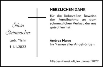 Traueranzeige von Silvia Steinmacher von vrm-trauer Darmstädter Echo