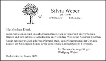 Traueranzeige von Silvia Weber von vrm-trauer AZ Mainz