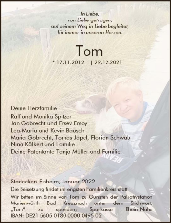 Traueranzeige von Tom  von vrm-trauer AZ Mainz