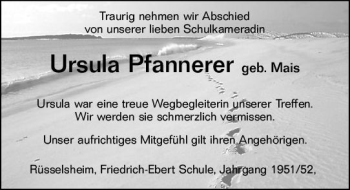 Traueranzeige von Ursula Pfannerer von vrm-trauer Rüsselsheimer Echo / MainSpitze