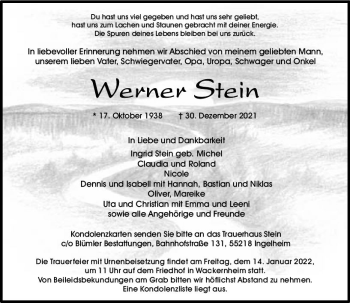 Traueranzeige von Werner Stein von vrm-trauer AZ Mainz