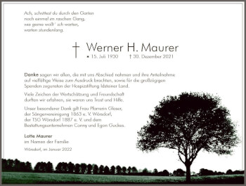 Traueranzeige von Werner H. Maurer von vrm-trauer Idsteiner Zeitung