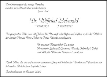 Traueranzeige von Wilfried Lehwald von vrm-trauer Darmstädter Echo