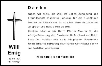 Traueranzeige von Willi Emig von vrm-trauer Bürstädter/Lamperth. Ztg/Starkenburger