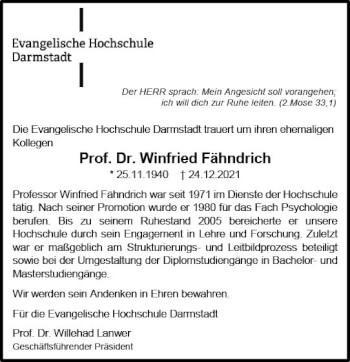 Traueranzeige von Winfried Fähndrich von vrm-trauer Darmstädter Echo