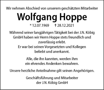 Traueranzeige von Wolfgang Hoppe von vrm-trauer AZ Mainz