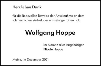 Traueranzeige von Wolfgang Hoppe von vrm-trauer AZ Mainz