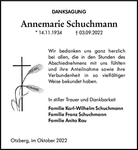 Traueranzeige von Annemarie Schuchmann von vrm-trauer Darmstädter Echo