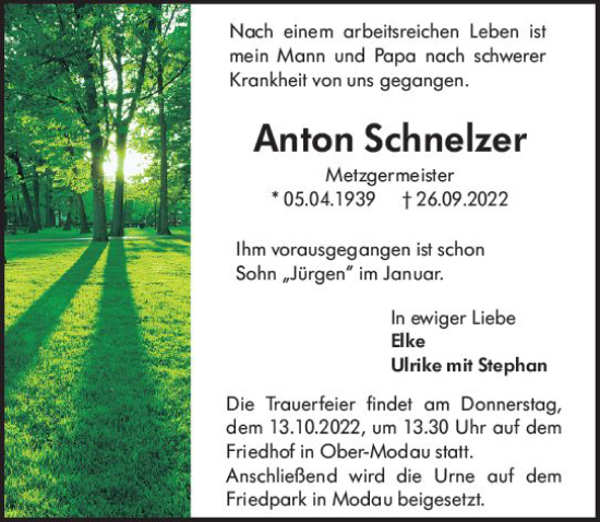 Traueranzeige von Anton Schnelzer von vrm-trauer Darmstädter Echo