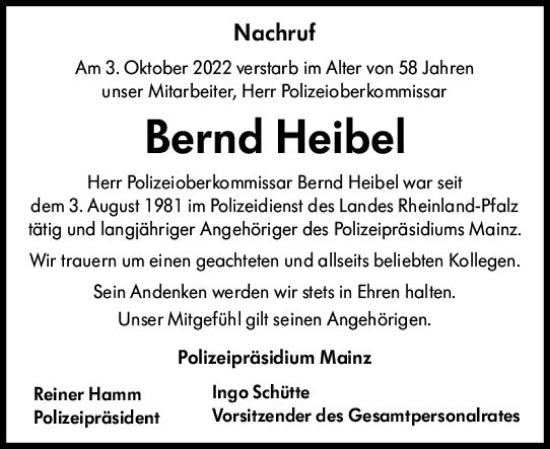 Traueranzeige von Bernd Heibel von vrm-trauer AZ Mainz