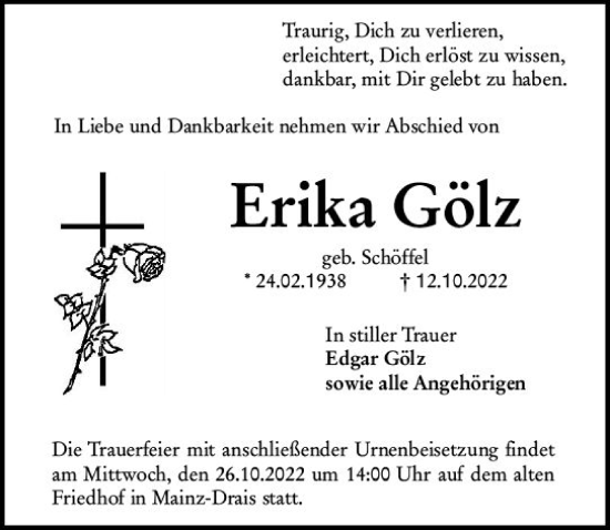 Traueranzeige von Erika Gölz von vrm-trauer AZ Mainz