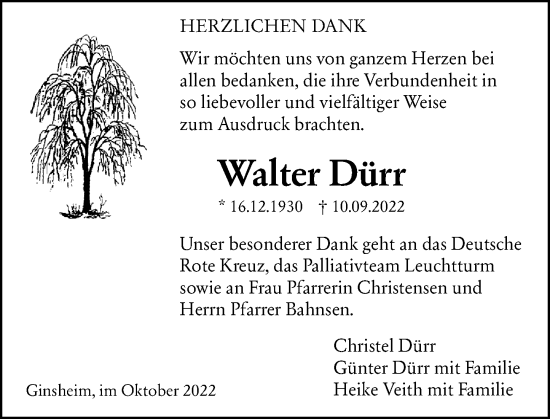 Traueranzeige von Walter Dürr von vrm-trauer AZ Mainz