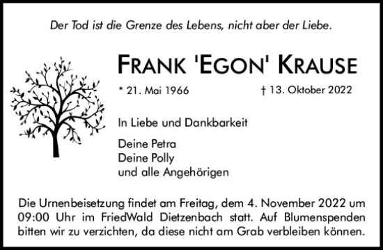 Traueranzeige von Frank Egon Krause von vrm-trauer Darmstädter Echo