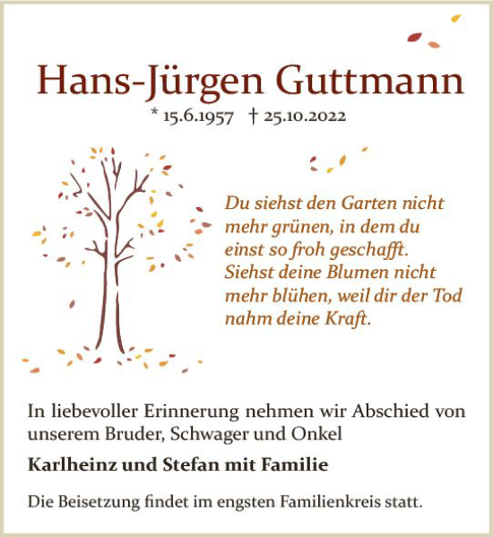 Traueranzeige von Hans-Jürgen Guttmann von vrm-trauer AZ Mainz