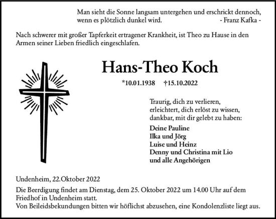 Traueranzeige von Hans-Theo Koch von vrm-trauer AZ Mainz