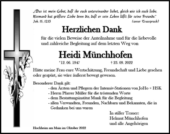Traueranzeige von Heidi Münchhofen von vrm-trauer Hochheimer Zeitung