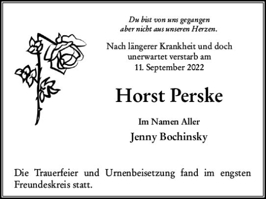 Traueranzeige von Horst Perske von vrm-trauer Wiesbadener Kurier
