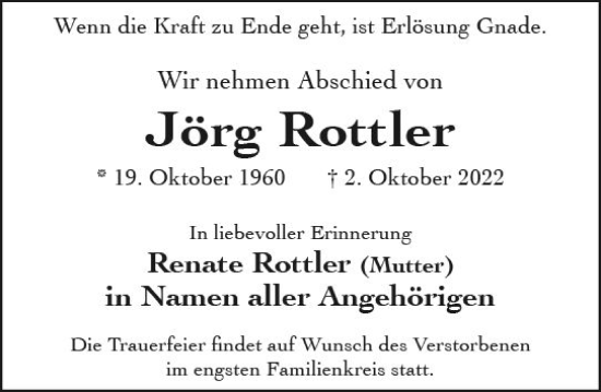 Traueranzeige von Jörg Rottler von vrm-trauer Wiesbadener Kurier