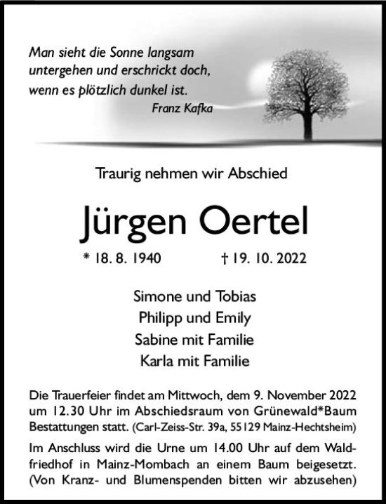 Traueranzeige von Jürgen Oertel von vrm-trauer AZ Mainz