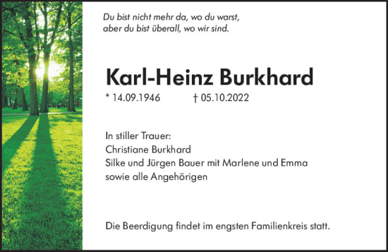 Traueranzeige von Karl-Heinz Burkhard von vrm-trauer Wormser Zeitung