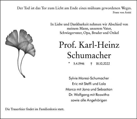 Traueranzeige von Karl-Heinz Schumacher von vrm-trauer Wiesbadener Kurier