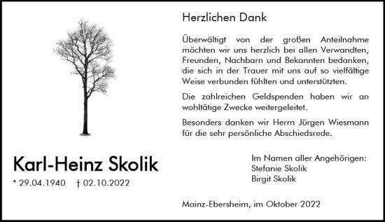 Traueranzeige von Karl-Heinz Skolik von vrm-trauer AZ Mainz