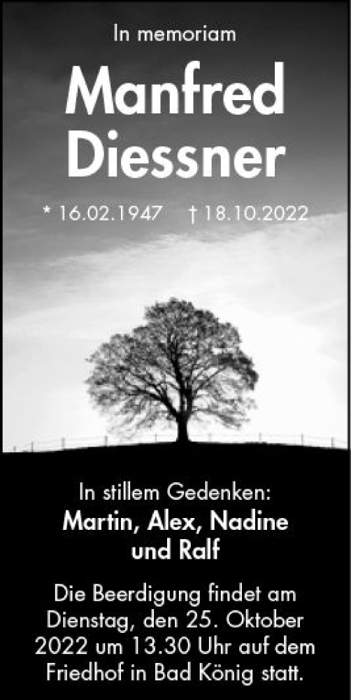 Traueranzeige von Manfred Diessner von vrm-trauer Odenwälder Echo